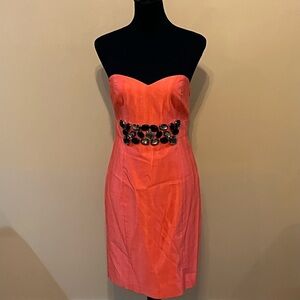 Tibi Orange Strapless Sheath Cocktail Dress